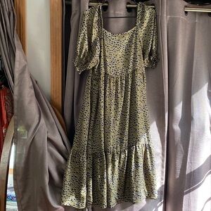 Saks Fifth Avenue Leopard Print Half Sleeve Square Neck Tiered Dress Size M